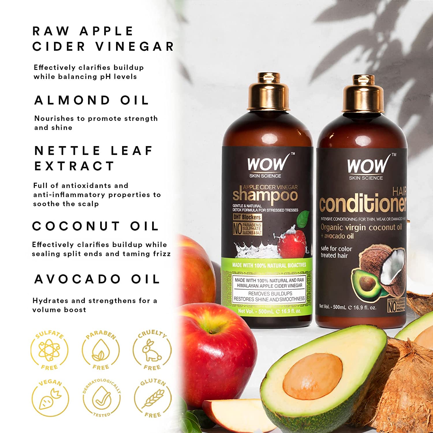 Wow Skin Science-  Apple Cider Vinegar Shampoo and Organic Virgin Coconut Oil Conditioner
